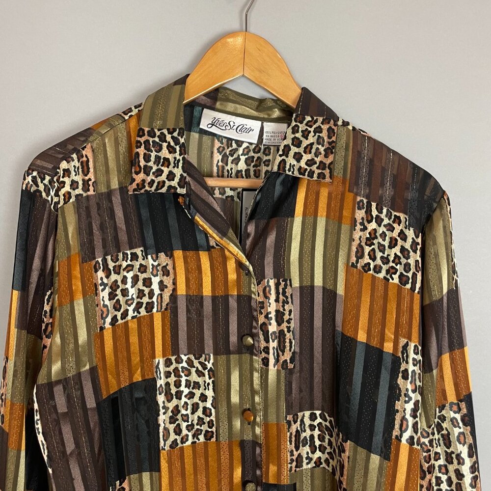 Vintage NWT Nordstrom Deadstock Top Animal Print Women Semi-Sheer Leopard Blouse - Picture 3 of 12